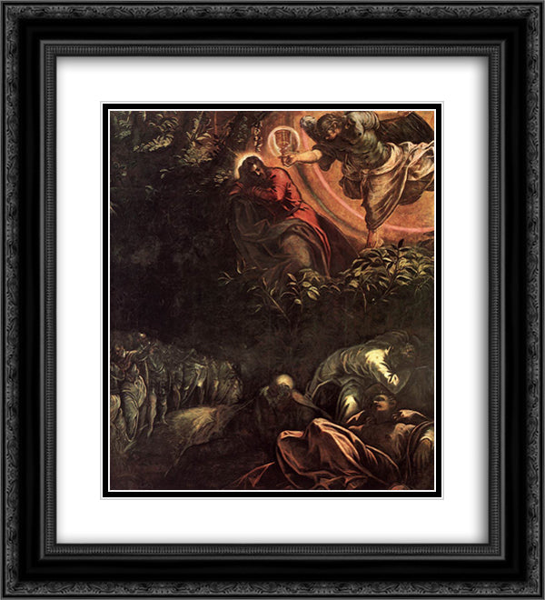 The Prayer in the Garden 20x22 Black Ornate Wood Framed Art Print Poster with Double Matting by Tintoretto