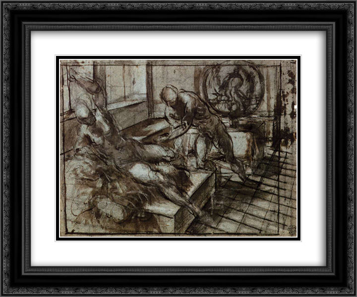 Venus, Mars, and Vulcan 24x20 Black Ornate Wood Framed Art Print Poster with Double Matting by Tintoretto
