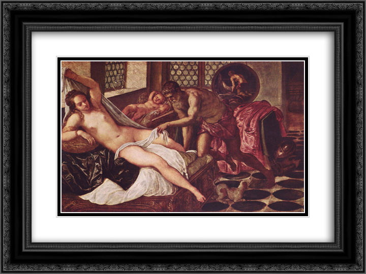 Venus and Mars Surprised by Vulcan 24x18 Black Ornate Wood Framed Art Print Poster with Double Matting by Tintoretto