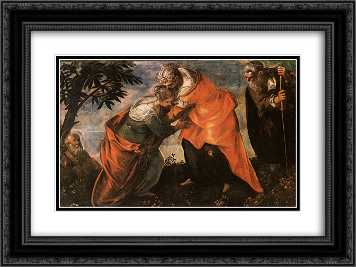 Visitation 24x18 Black Ornate Wood Framed Art Print Poster with Double Matting by Tintoretto