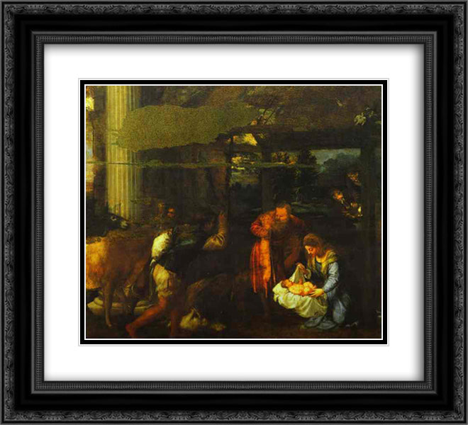 Adoration of the Shepherds 22x20 Black Ornate Wood Framed Art Print Poster with Double Matting by Titian
