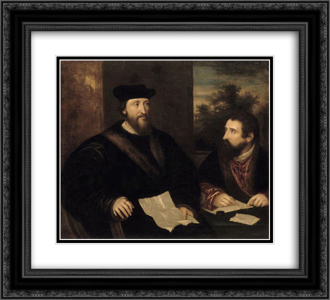 French Cardinal Georges d`Armagnac and his secretary G. Philandrier 22x20 Black Ornate Wood Framed Art Print Poster with Double Matting by Titian