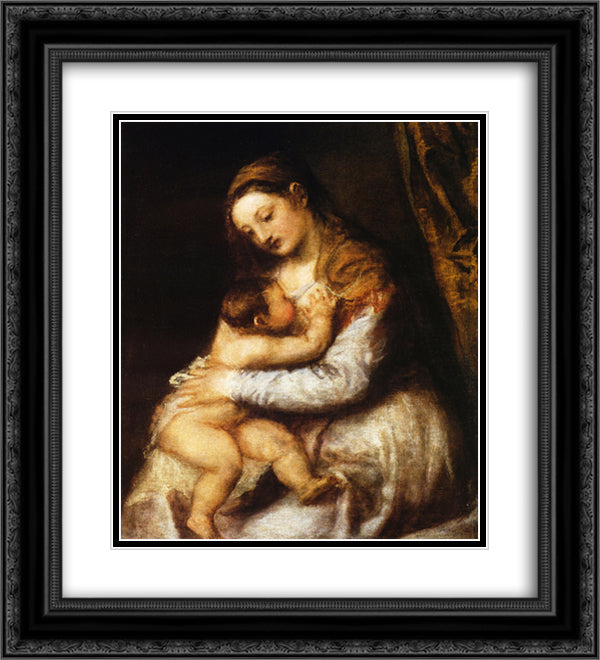 Madonna and Child 20x22 Black Ornate Wood Framed Art Print Poster with Double Matting by Titian