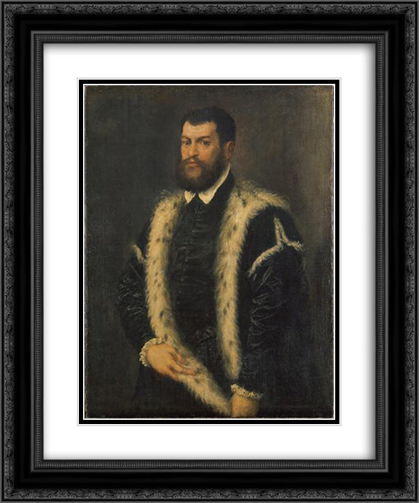 Portrait of a man with ermine coat 20x24 Black Ornate Wood Framed Art Print Poster with Double Matting by Titian