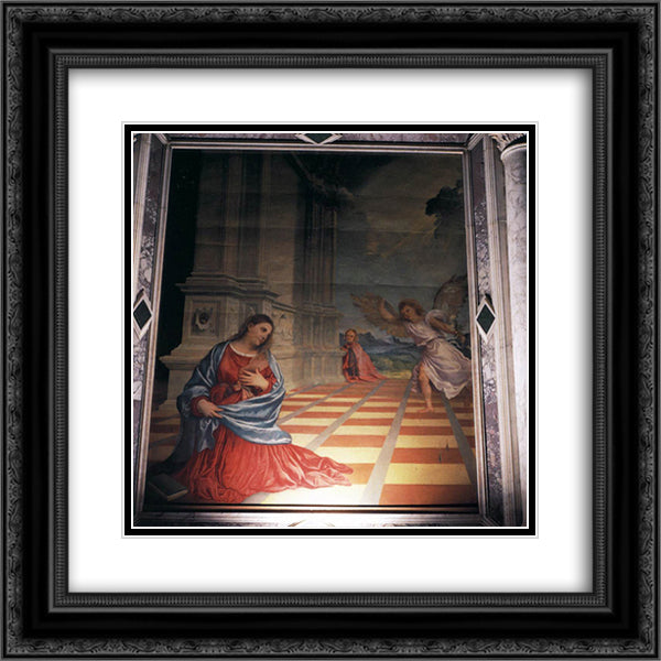 The Annunciation 20x20 Black Ornate Wood Framed Art Print Poster with Double Matting by Titian