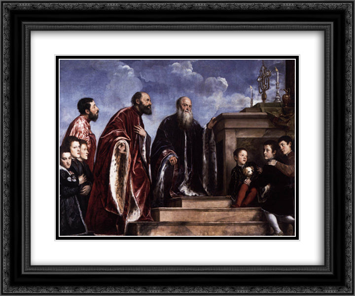 The Vendramin Family Venerating a Relic of the True Cross 24x20 Black Ornate Wood Framed Art Print Poster with Double Matting by Titian