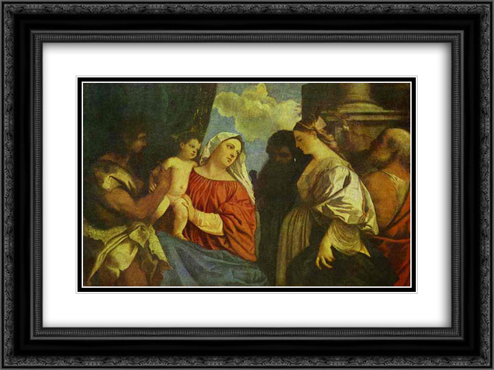 The Virgin and Child with Four Saints 24x18 Black Ornate Wood Framed Art Print Poster with Double Matting by Titian