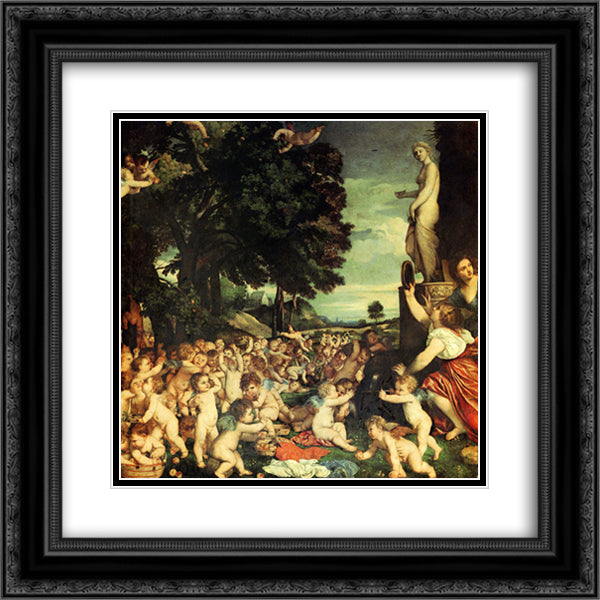 The Worship of Venus 20x20 Black Ornate Wood Framed Art Print Poster with Double Matting by Titian