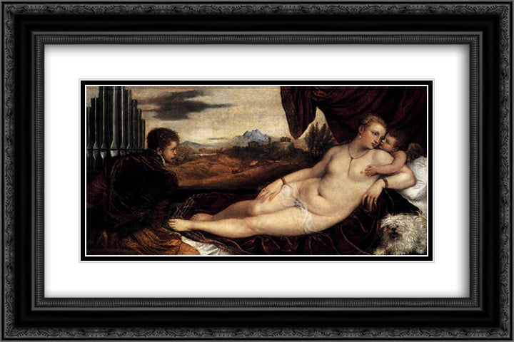 Venus and Cupid with an Organist 24x16 Black Ornate Wood Framed Art Print Poster with Double Matting by Titian