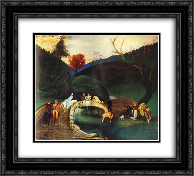 Company Passing a Bridge 22x20 Black Ornate Wood Framed Art Print Poster with Double Matting by Csontvary, Tivadar Kosztka