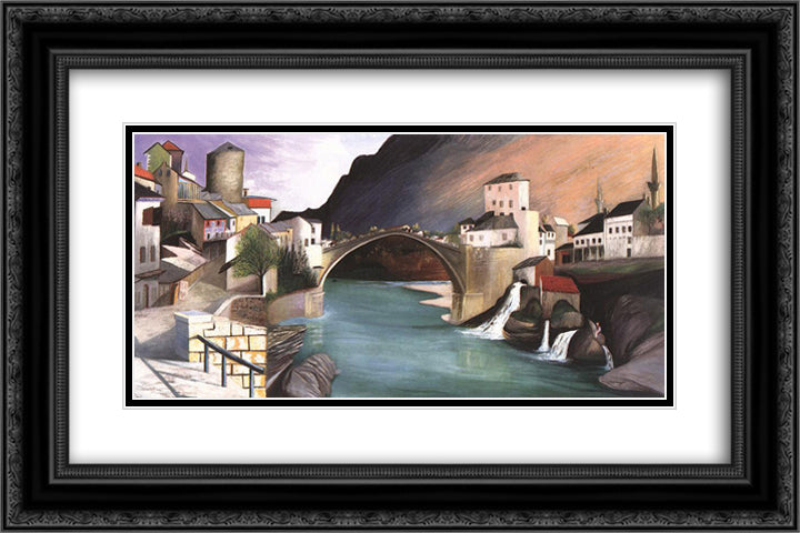Roman Bridge at Mostar 24x16 Black Ornate Wood Framed Art Print Poster with Double Matting by Csontvary, Tivadar Kosztka
