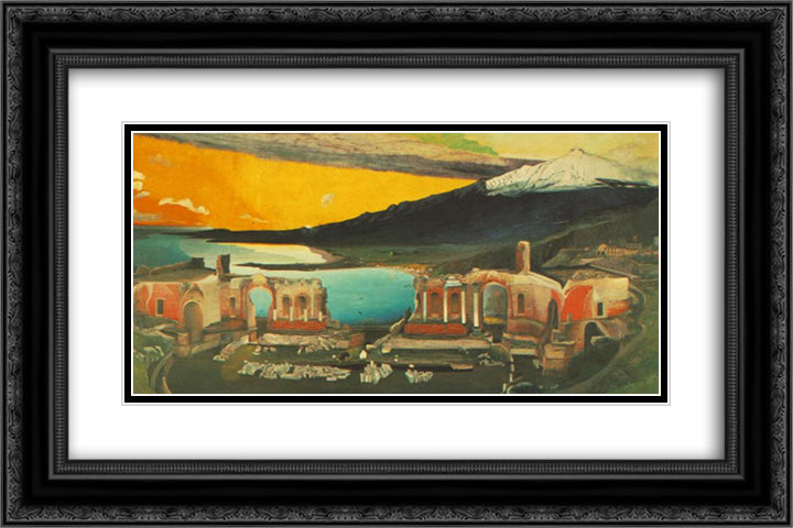 Ruins of the Ancient Theatre of Taormina 24x16 Black Ornate Wood Framed Art Print Poster with Double Matting by Csontvary, Tivadar Kosztka