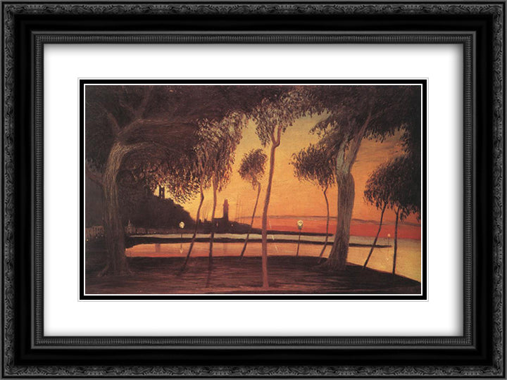 Sunset Over the Bay of Naples 24x18 Black Ornate Wood Framed Art Print Poster with Double Matting by Csontvary, Tivadar Kosztka