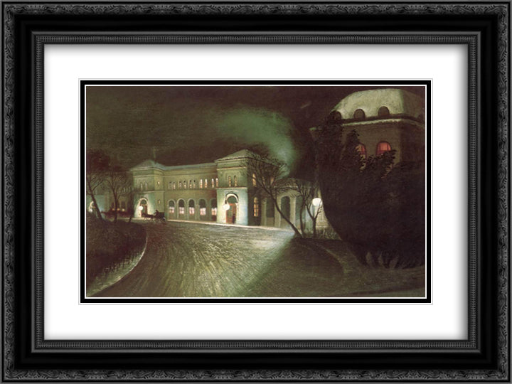 The Eastern Railway Station at Night 24x18 Black Ornate Wood Framed Art Print Poster with Double Matting by Csontvary, Tivadar Kosztka