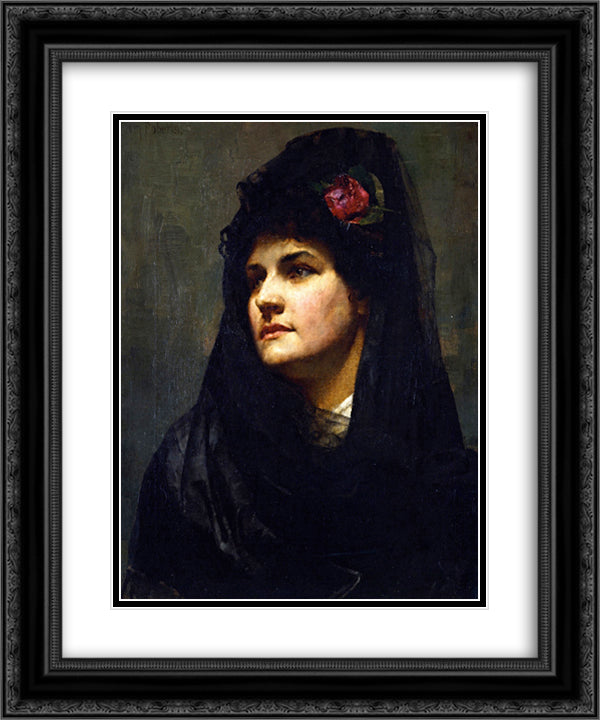 A Spanish Beauty 20x24 Black Ornate Wood Framed Art Print Poster with Double Matting by Roberts, Tom
