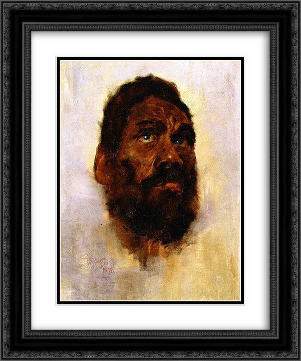 Aboriginal Head - Charlie Turner 20x24 Black Ornate Wood Framed Art Print Poster with Double Matting by Roberts, Tom