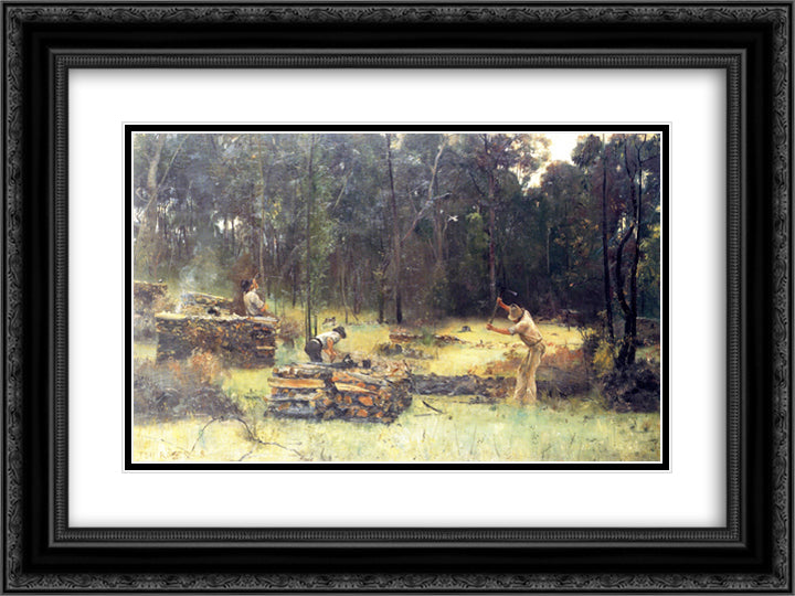 Charcoal Burners 24x18 Black Ornate Wood Framed Art Print Poster with Double Matting by Roberts, Tom