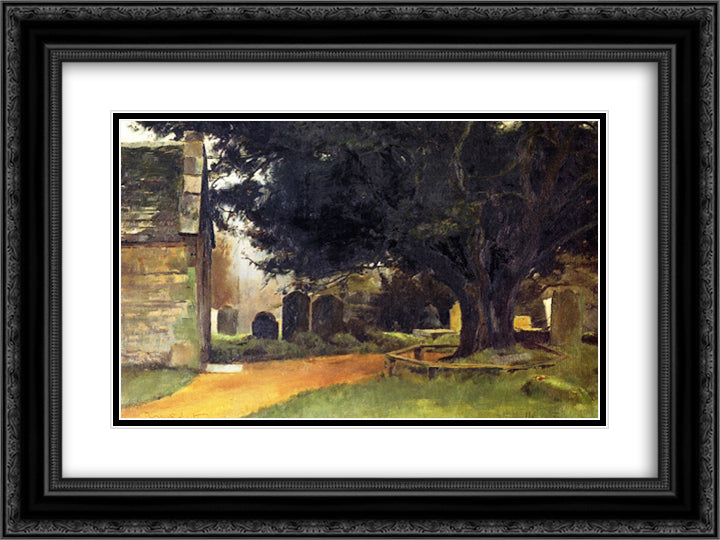 Churchyard at Shillingstone 24x18 Black Ornate Wood Framed Art Print Poster with Double Matting by Roberts, Tom