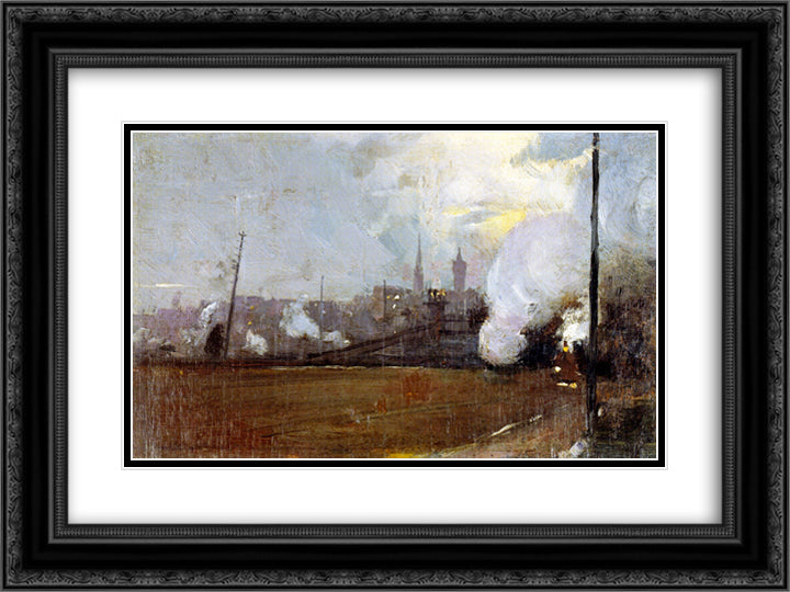 Evening Train to Hawthorn 24x18 Black Ornate Wood Framed Art Print Poster with Double Matting by Roberts, Tom