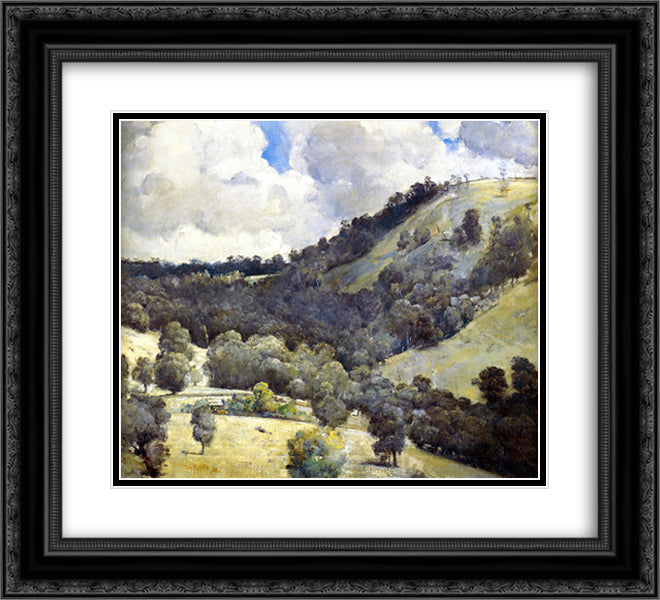 Hillside 22x20 Black Ornate Wood Framed Art Print Poster with Double Matting by Roberts, Tom