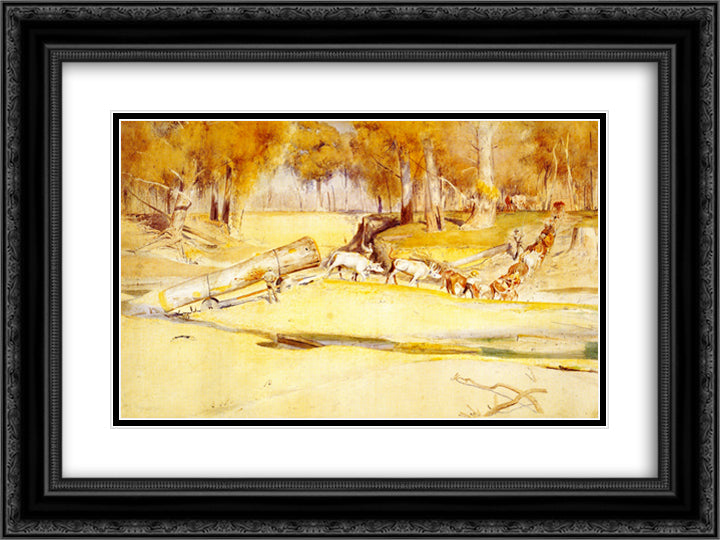 Lumbering 24x18 Black Ornate Wood Framed Art Print Poster with Double Matting by Roberts, Tom