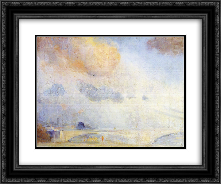 Putney Bridge, London 24x20 Black Ornate Wood Framed Art Print Poster with Double Matting by Roberts, Tom