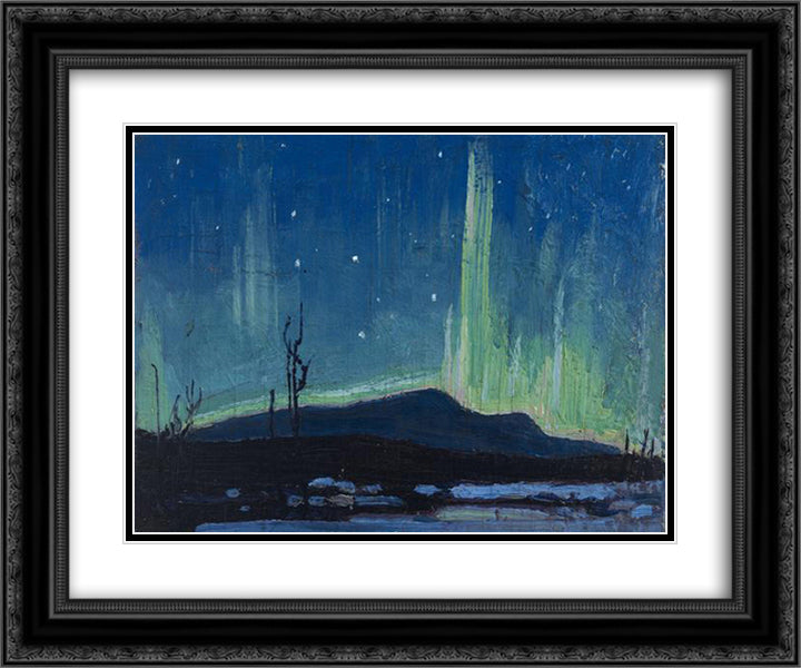 Northern Lights 24x20 Black Ornate Wood Framed Art Print Poster with Double Matting by Thomson, Tom