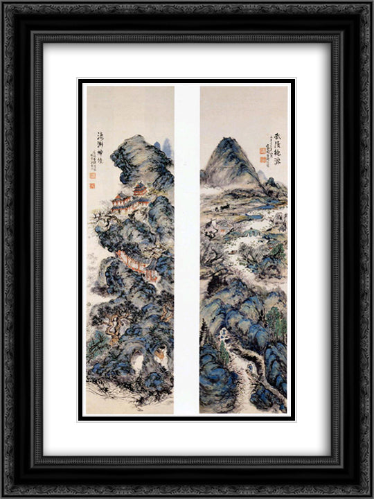 Earthly paradise and sacred mountains 18x24 Black Ornate Wood Framed Art Print Poster with Double Matting by Tomioka Tessai