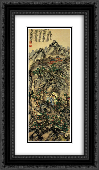 Tomioka Tessai Encountering with Immortal Women 14x24 Black Ornate Wood Framed Art Print Poster with Double Matting by Tomioka Tessai