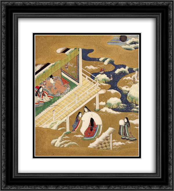 Illustration of the Genji Monogatari (Asagao, The Blue Bell) 20x22 Black Ornate Wood Framed Art Print Poster with Double Matting by Mitsuoki, Tosa