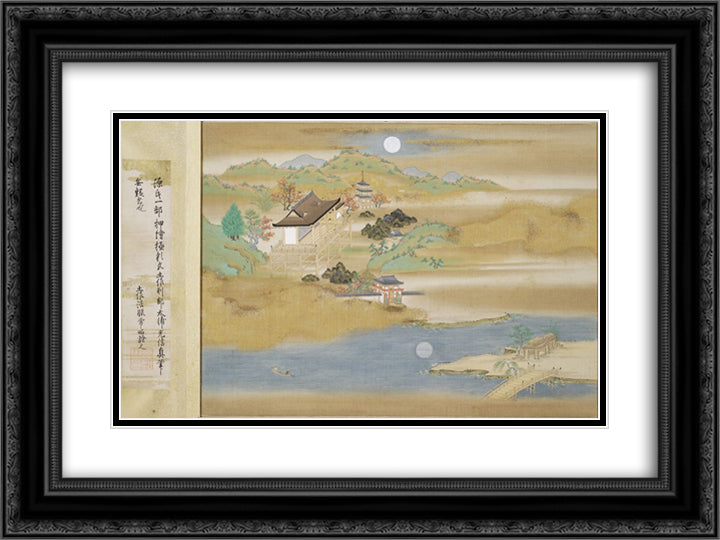 Landscape around Ishiyama-dera and Lake Biwa 24x18 Black Ornate Wood Framed Art Print Poster with Double Matting by Mitsuoki, Tosa