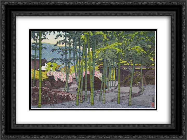 Bamboo Garden, Hakone Museum 24x18 Black Ornate Wood Framed Art Print Poster with Double Matting by Yoshida, Toshi