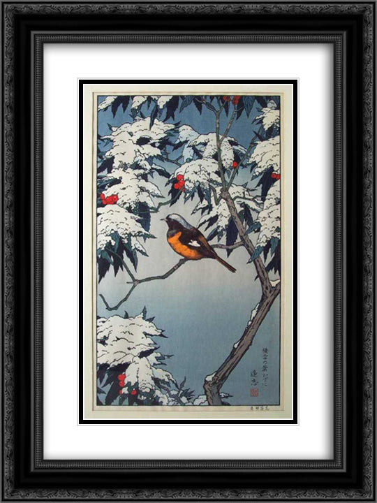Birds of the Seasons - Winter 18x24 Black Ornate Wood Framed Art Print Poster with Double Matting by Yoshida, Toshi