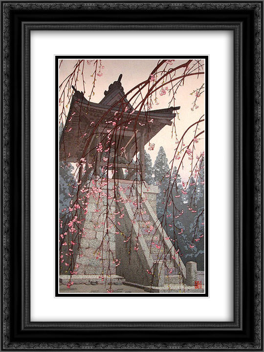 Heirinji Temple Bell 18x24 Black Ornate Wood Framed Art Print Poster with Double Matting by Yoshida, Toshi