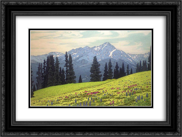 Mt. Holly Cross 24x18 Black Ornate Wood Framed Art Print Poster with Double Matting by Yoshida, Toshi