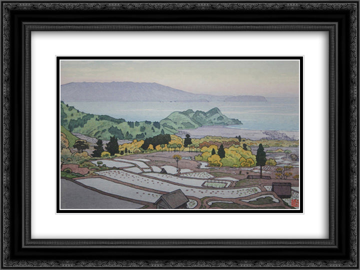 Ricefield in Suizu 24x18 Black Ornate Wood Framed Art Print Poster with Double Matting by Yoshida, Toshi