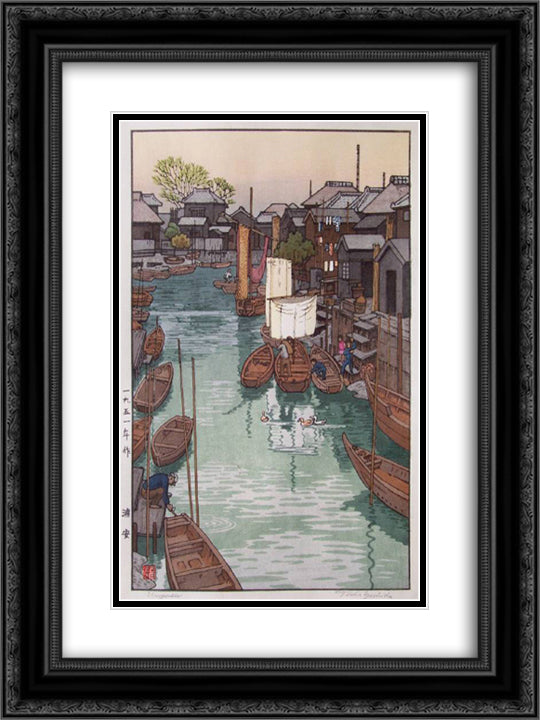 Urayasu 18x24 Black Ornate Wood Framed Art Print Poster with Double Matting by Yoshida, Toshi