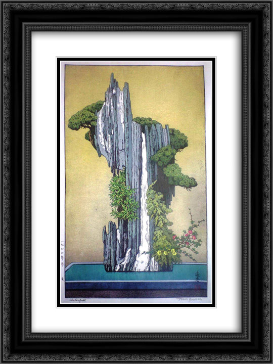 Waterfall 18x24 Black Ornate Wood Framed Art Print Poster with Double Matting by Yoshida, Toshi