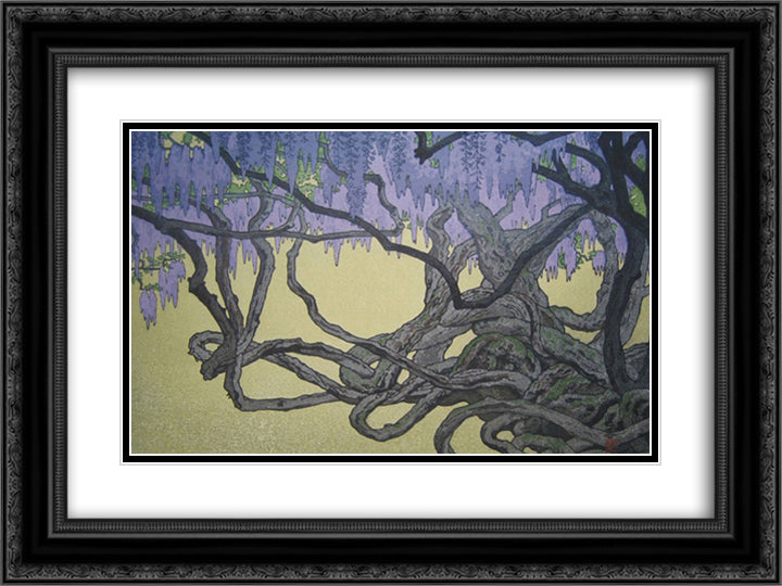 Wistaria at Ushijima 24x18 Black Ornate Wood Framed Art Print Poster with Double Matting by Yoshida, Toshi