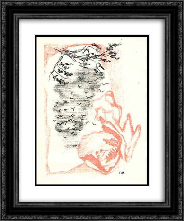 A Flock of Crows 20x24 Black Ornate Wood Framed Art Print Poster with Double Matting by Toyen