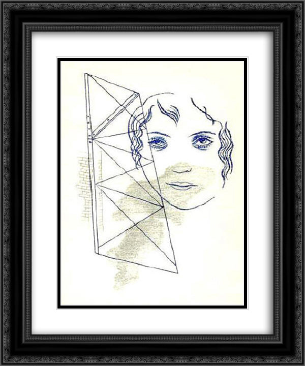 A Girl at the Construction 20x24 Black Ornate Wood Framed Art Print Poster with Double Matting by Toyen