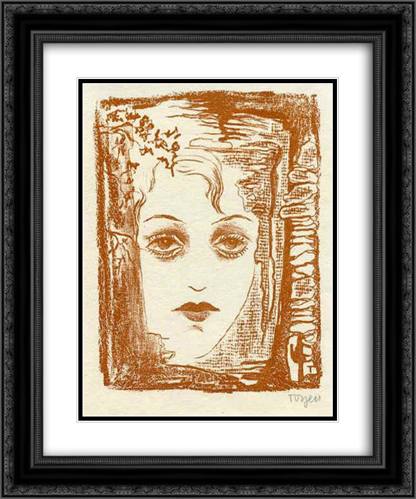 A Girl with Almond Eyes 20x24 Black Ornate Wood Framed Art Print Poster with Double Matting by Toyen