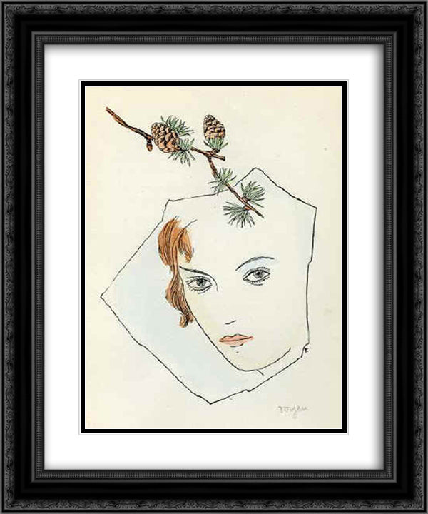 A Girl with the Cones 20x24 Black Ornate Wood Framed Art Print Poster with Double Matting by Toyen
