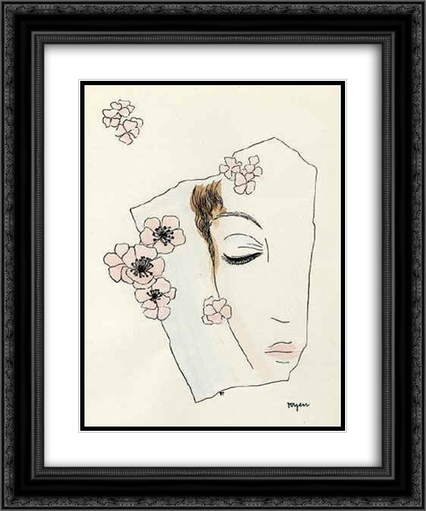 A Girl with the Rosehips 20x24 Black Ornate Wood Framed Art Print Poster with Double Matting by Toyen
