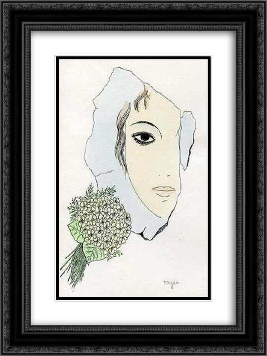 A Lady with the Violets 18x24 Black Ornate Wood Framed Art Print Poster with Double Matting by Toyen
