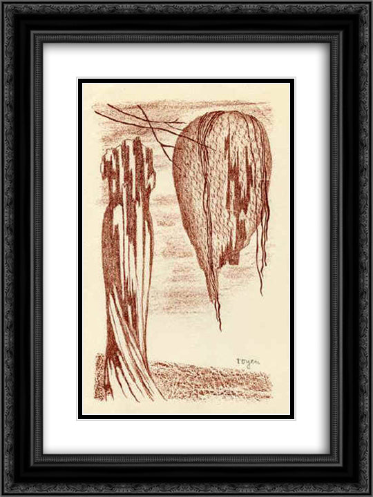 A Torso in the Drapery and the Nest 18x24 Black Ornate Wood Framed Art Print Poster with Double Matting by Toyen