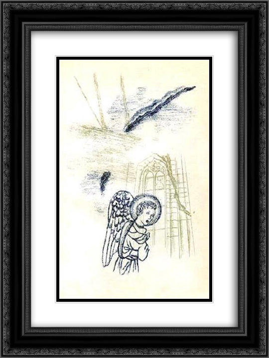 A Wonder with the Angel 18x24 Black Ornate Wood Framed Art Print Poster with Double Matting by Toyen