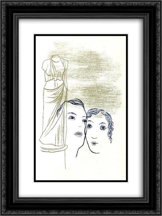 Lovers at the Column 18x24 Black Ornate Wood Framed Art Print Poster with Double Matting by Toyen