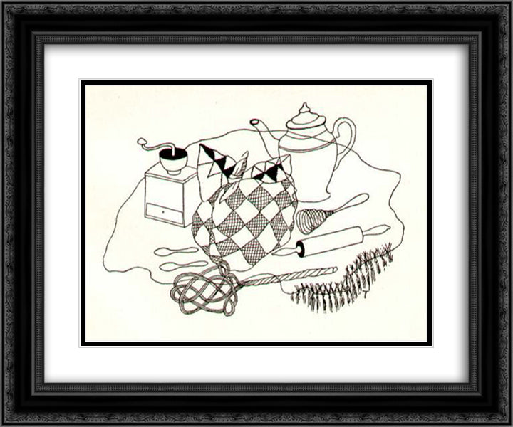 On the Kitchen Table 24x20 Black Ornate Wood Framed Art Print Poster with Double Matting by Toyen