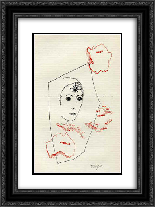 Susanne and the Wind Rose 18x24 Black Ornate Wood Framed Art Print Poster with Double Matting by Toyen